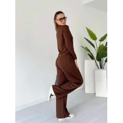 Polo yaka alt üst kollu modal takım kahve pt