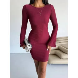 Prenses kol esnek kumaş elbise bordo f2334