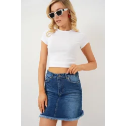 Püsküllü Mini Kot Etek 8051 - Lacivert