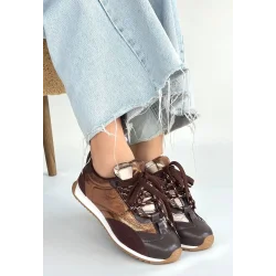 Reat Kahverengi Cilt Bağcıklı  Paraşüt Detaylı Spor Ayakkabı