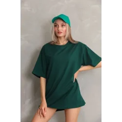Regular Fit Tişört Bisiklet Yaka Yazlık Kısa Kol Basıc T-Shirt - Yeşil