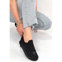 Renji Siyah Triko Bağcıklı Spor Ayakkabı