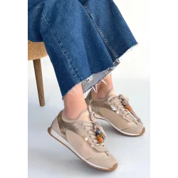 Riaf Bej Cilt Bağcıklı Spor Ayakkabı