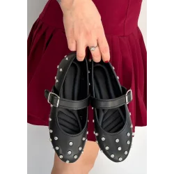 Ritta Siyah Cilt Kemerli Babet Ayakkabı