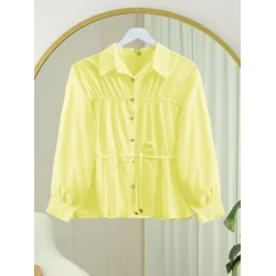 Robadan Büzgülü Beli Bağcıklı Gömlek -Sarı