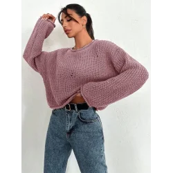 Salaş delik detaylı kazak pembe