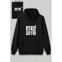 Sevgililer Günü Beyci Hediye Baskılı Oversize Kapüşonlu Sweatshirt - Siyah