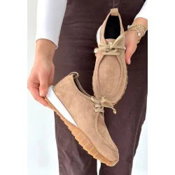 Sier Bej Süet Bağcıklı Spor Ayakkabı