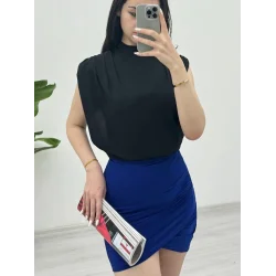 Sıfır Kol Vatkalı Sandy Bluz -Siyah