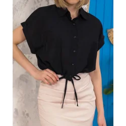 Sıfır kollu bağlamalı crop gömlek siyah s255359