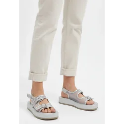 Sinna Gümüş Cilt Tül Detaylı Sandalet