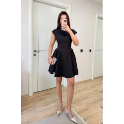 Sırt Dekolteli Çan Detaylı Mini Elbise - Siyah