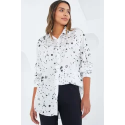 Siyah Beyaz Desenli Oversize Saten Gömlek 3985