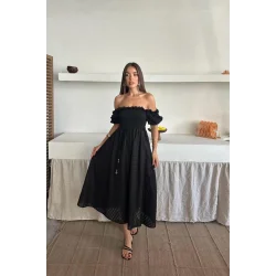 Siyah Gipeli Brode Elbise