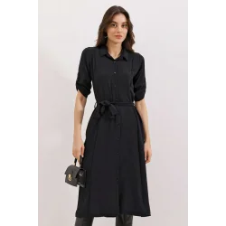 Siyah Kuşaklı Gömlek Elbise 2442