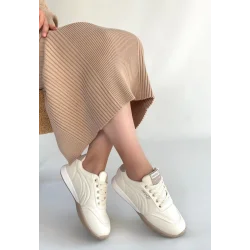 Tawen Bej Cilt Bağcıklı Spor Ayakkabı