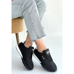 Tawen Siyah Cilt Bağcıklı Spor Ayakkabı