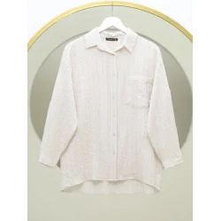 Tek Cepli Düğmeli Krinkıl Tunik -Krem