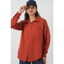 Tek Cepli Oversize Müslin Gömlek 20353 - Kiremit