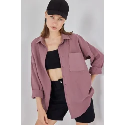Tek Cepli Oversize Müslin Gömlek 20353 - Koyu Lila
