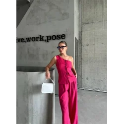 TEK KOL YELEK - PANTOLON TAKIM ATLAS - Fuşya