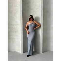 Tek omuz pliseli elbise