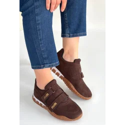 Tunga Kahverengi Süet Cırt Cırtlı Spor Ayakkabı