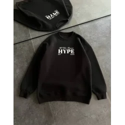 Üç İplik Bisiklet Yaka Baskılı SweatShirt - Siyah