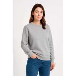 Üç İplik Düz Bisiklet Yaka SweatShirt - Gri
