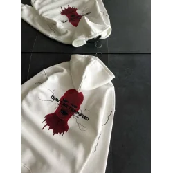 Üç İplik Kapşonlu Baskılı Oversize SweatShirt- Beyaz