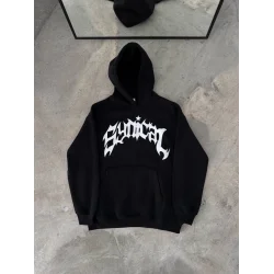 Üç İplik Kapşonlu Baskılı Oversize SweatShirt- Siyah