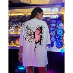 Unisex Baskılı Oversize T-Shirt - Beyaz