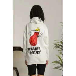 Unisex Kapşonlu Baskılı Sweetshirt - Beyaz