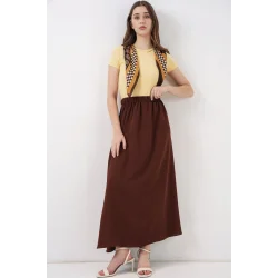Uzun Ayrobin Etek 8050 - Kahverengi