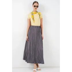 Uzun Kırışık Etek 8042 - Antrasit