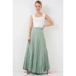 Uzun Kırışık Etek 8042 - Çağla