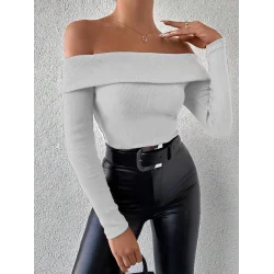 Uzun kol madonna yaka bluz gri