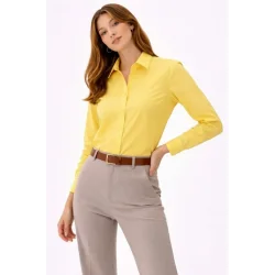 Uzun Kollu Gömlek Düğmeli Klasik Yaka Günlük Ve Ofis Şıklığına Uygun - Sarı
