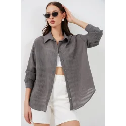 Uzun Oversize Gömlek 20320 - Antrasit