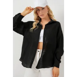 Uzun Oversize Gömlek 20320 - Siyah