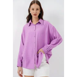 Uzun Oversize Gömlek 20334 - Lila