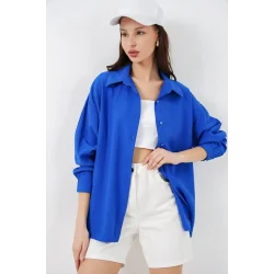 Uzun Oversize Gömlek 20334 - Saks