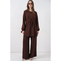 Uzun Tunik Pantolon İkili Takım 6719 - Kahverengi