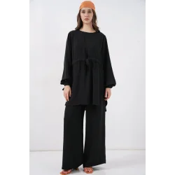 Uzun Tunik Pantolon İkili Takım 6719 - Siyah