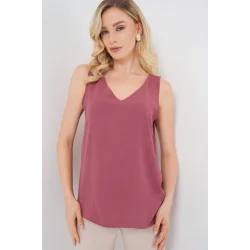 V Yaka Sıfır Kol Bluz 950 - D.Gül Kurusu