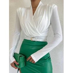 Vatkalı Kruvaze Model Sandy Bluz -Beyaz