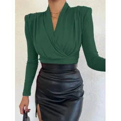 Vatkalı Kruvaze Model Sandy Bluz   -Zümrüt