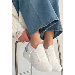 Weor Beyaz Triko Bağcıklı Spor Ayakkabı