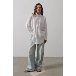 Yan Büzmeli Tunik Gömlek - Beyaz