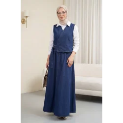 Yandan Bağlamalı Yelek Etek Kot Takım  -Laci